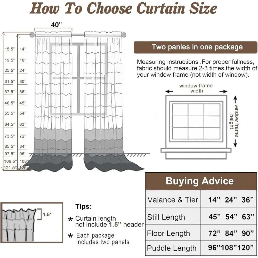 Set of 2 Curtain Panels, 40Wx90L Inches, Light Filtering Textured (Cream Ivory)